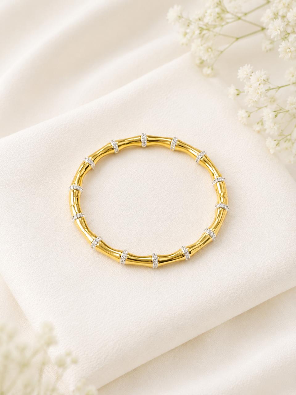 Bamboo Style Zircon Accent Bangle / KADA