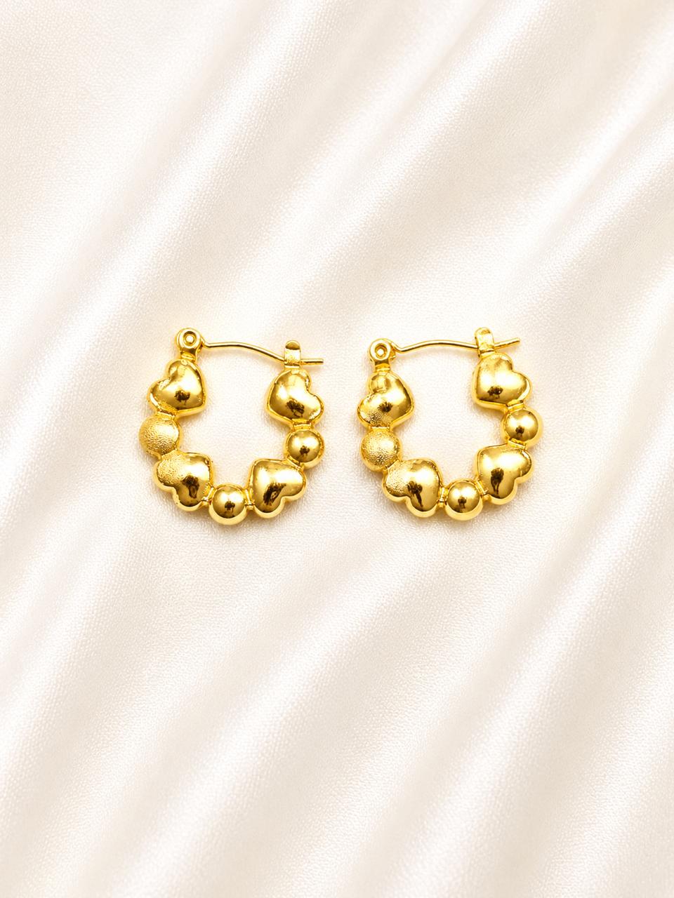 Heart Bead Hoop Earrings