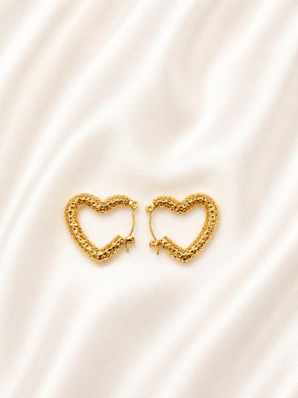 Textured Heart Gold Hoop Earrings