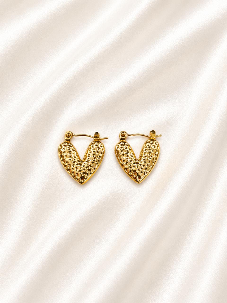 Hammered Heart Hoop Earrings