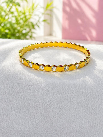 Honeycomb Hexagonal Gold-Plated Bangle Bracelet