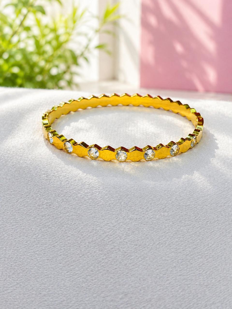 Honeycomb Hexagonal Gold-Plated Bangle Bracelet