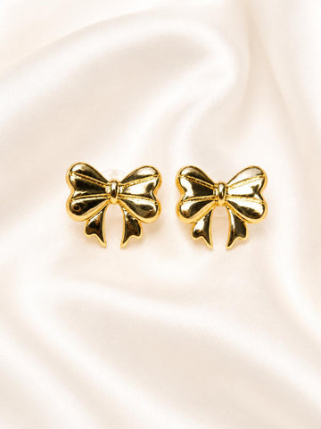 Gold Ribbon Bow Stud Earrings